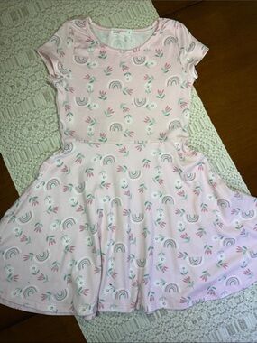 Girls’ Pink Rainbow & Floral Short-Sleeve Twirl Dress
